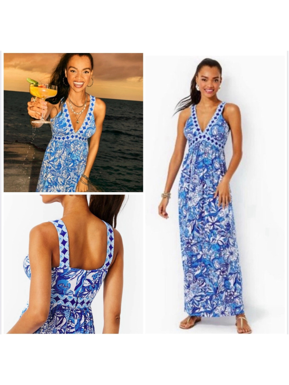 Lilly Pulitzer Blue Tang Flocking Fabulous Serena Maxi Dress Size 10
